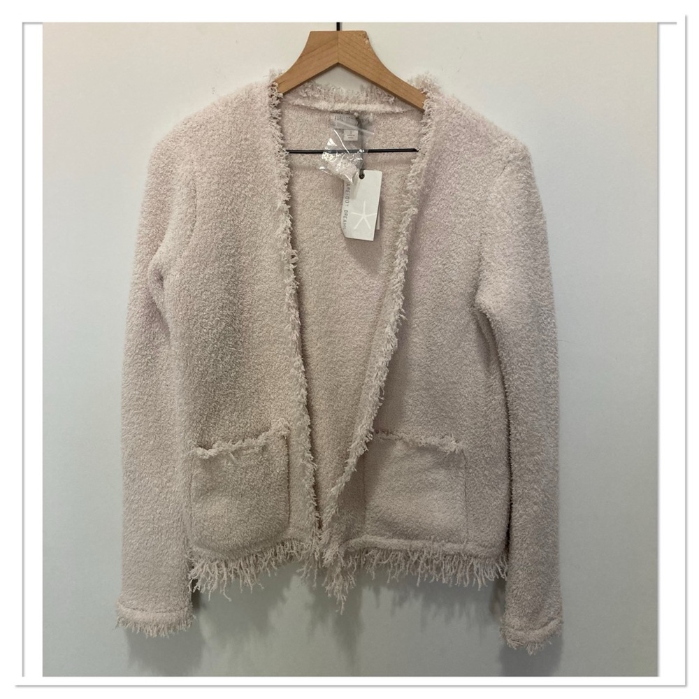 NWT Barefoot Dreams Cozy Chic Fringed Jacket Almond Size Small - Picture 3 of 10